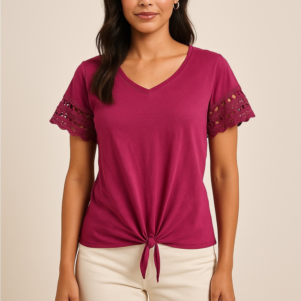 Notations Pink Tie Front Short Sleeve T-Shirt